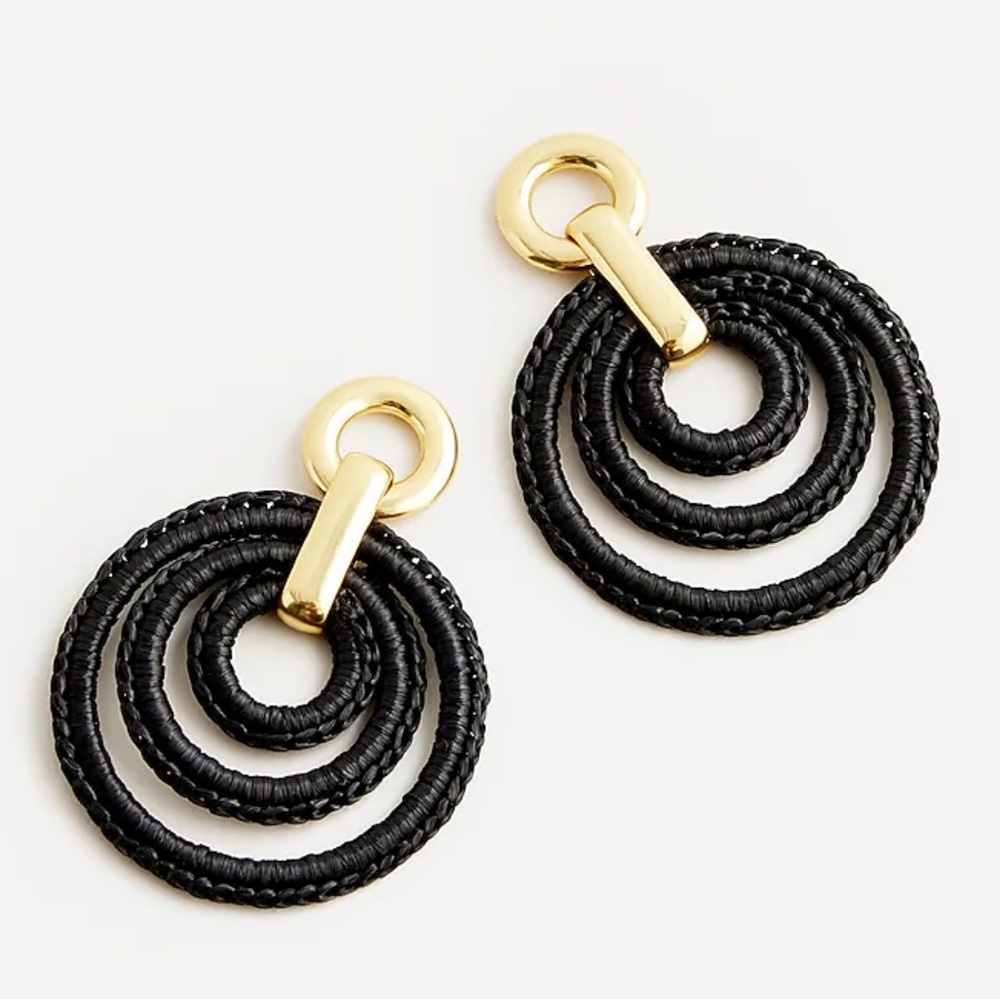 JCREW Layered Raffia Hoop Earrings NWT Black